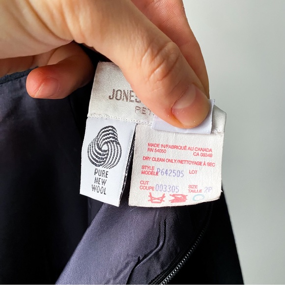 90s vintage navy blue high-waist minimalist wool midi skirt w deep front slit - Picture 5 of 7